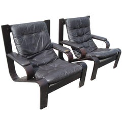 Pair of Vintage Black Bentwood Lounge Chairs