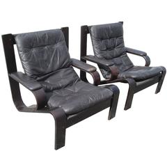 Pair of Vintage Black Bentwood Lounge Chairs 3