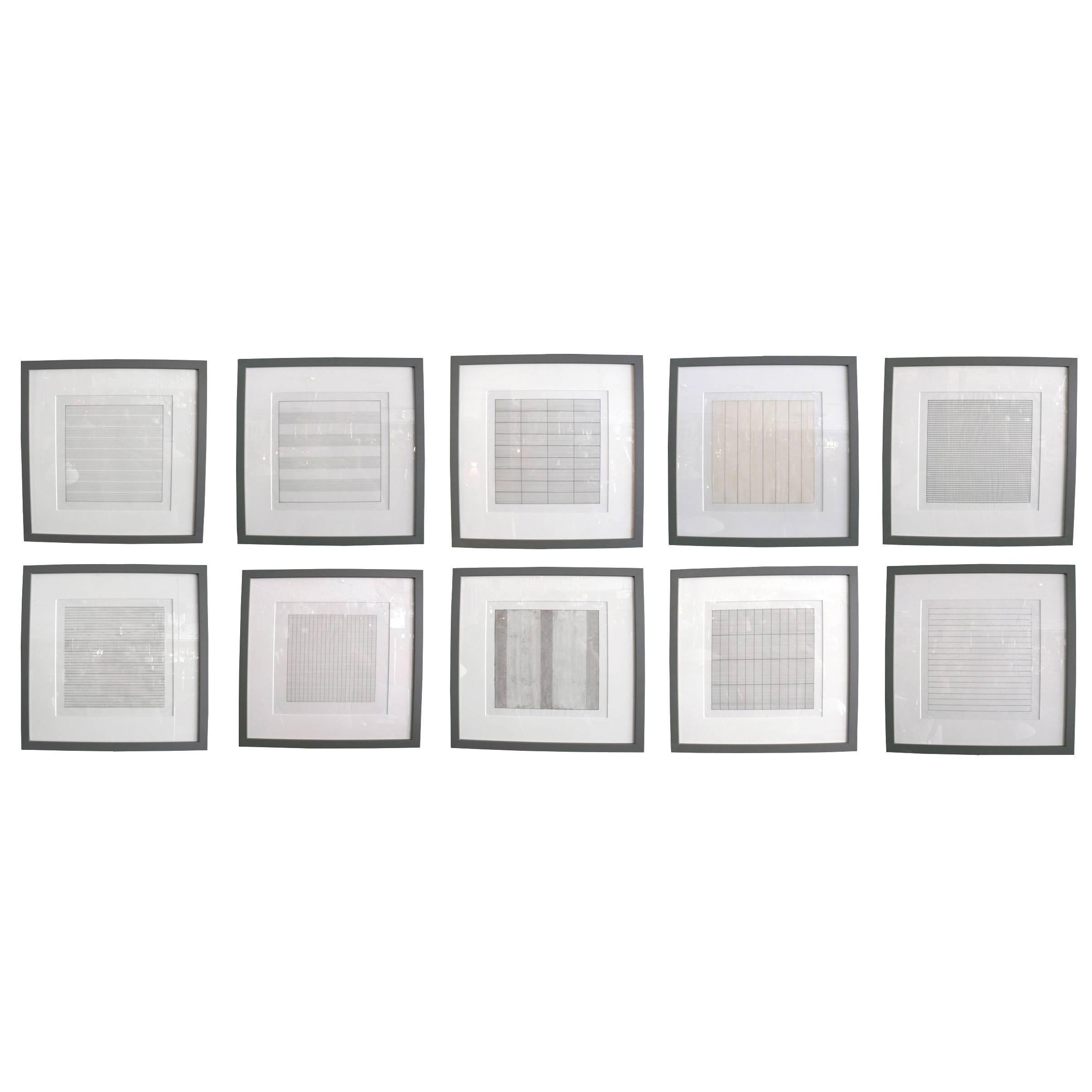 Set of Ten Framed Agnes Martin Lithographs