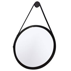 Beverly Oak and Leather Round Mirror by Orange Los Angeles 