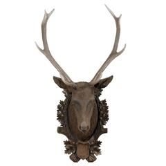 Antique Large Black Forest Stag Head Sculpture, circa 19th c
