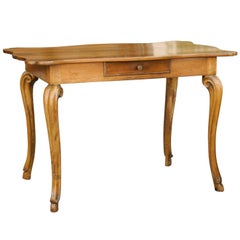 Antique French 1850 Writing table with Curvy Top, Single Drawer and Cabriole Legs
