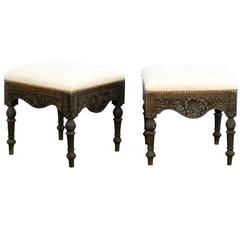 Pair of Carved Anglo-Indian Stools