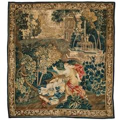 18th Century Flemish Silk and Wool Tapestry of Pysche and the Sleeping Cupid
