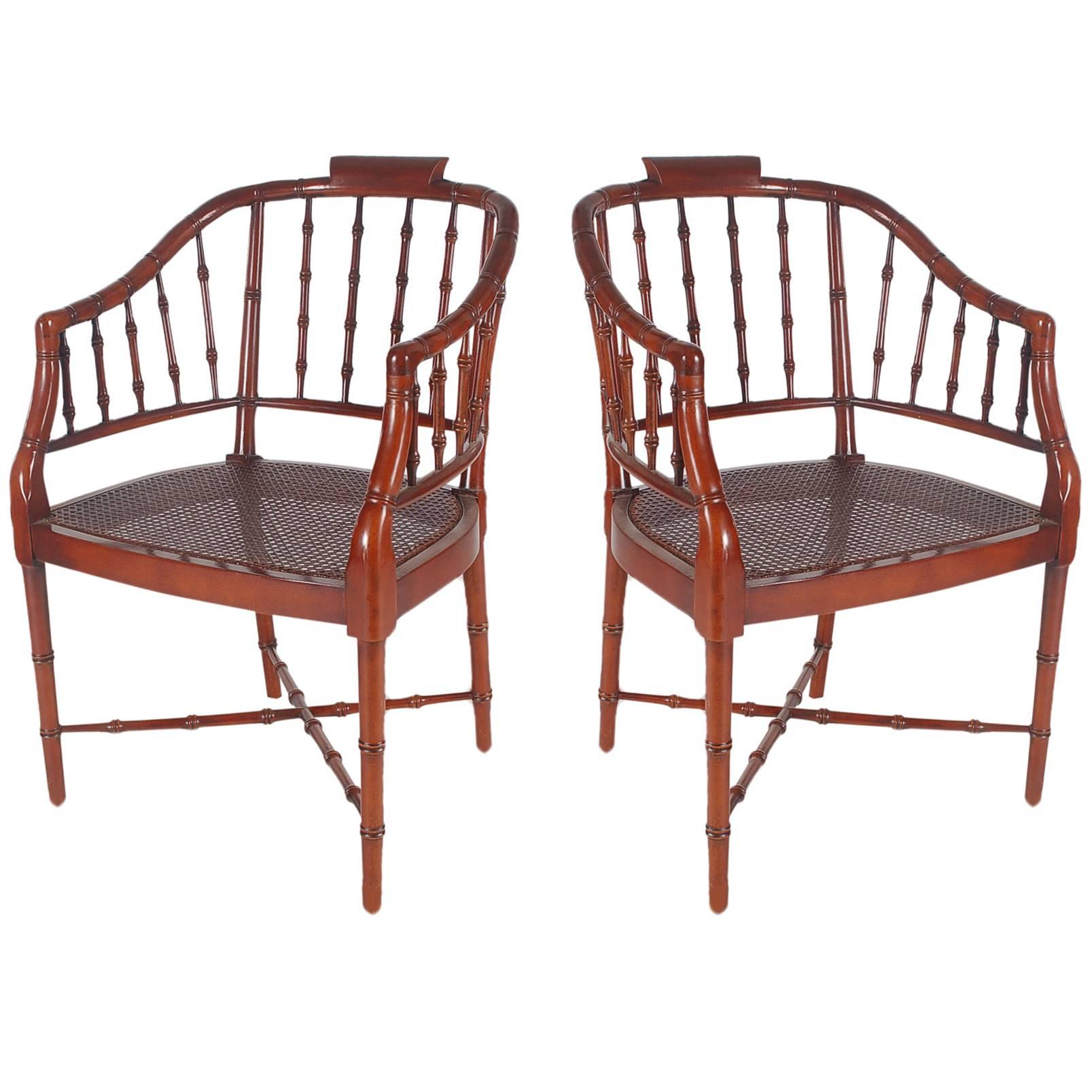 Faux Bamboo Chinese Chippendale Armchairs by Baker