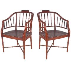 Faux Bamboo Chinese Chippendale Armchairs by Baker