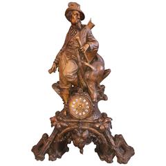 Antique Rare Huggler Swiss Black Forest Walnut Clock Carving