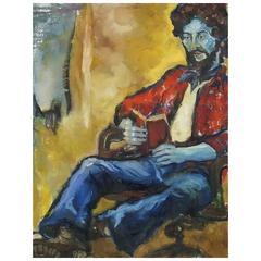 Large and Colorful Expressionist Portrait Signed An Hua Hsiung