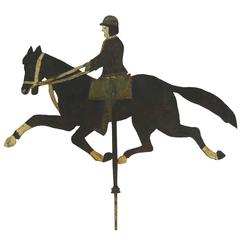 Arare American Polychrome Painted Sheet Metal Horse and Rider Weather Vane