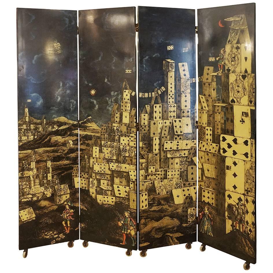 "City of Cards" Screen by Piero Fornasetti, Italy, 1950s