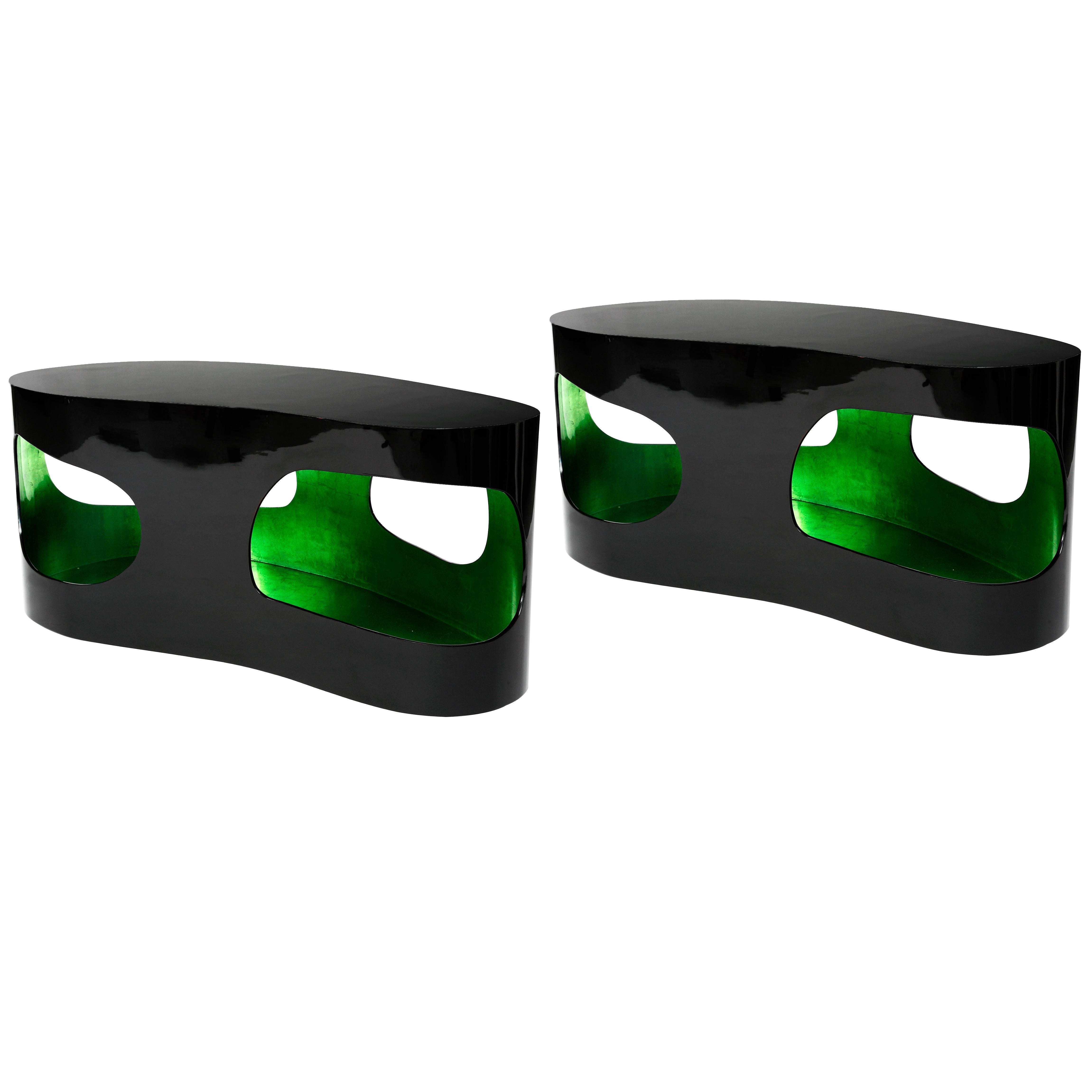 Pair of Black and Green Lacquer Coffee Tables by Jacques Jarrige