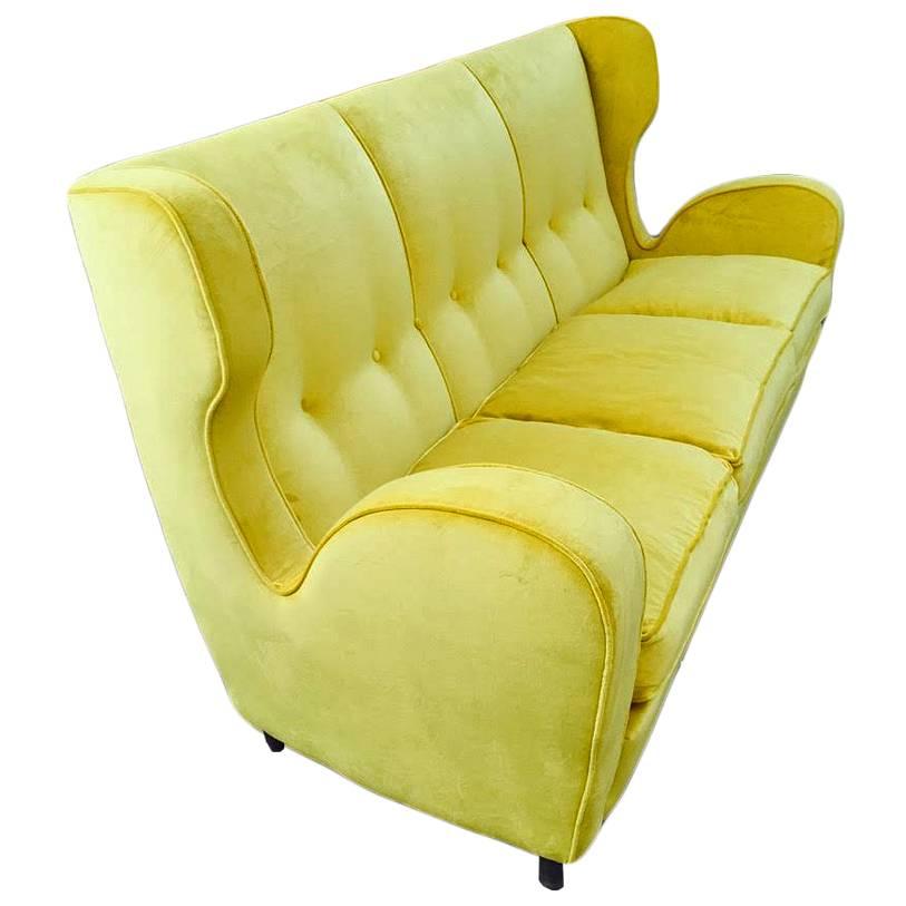 3-Seat Sofa, Design Nino Zoncada, 1949 Yellow Velvet For Sale