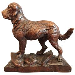 Late 19th Century Swiss Black Forest Walnut Dog Carving