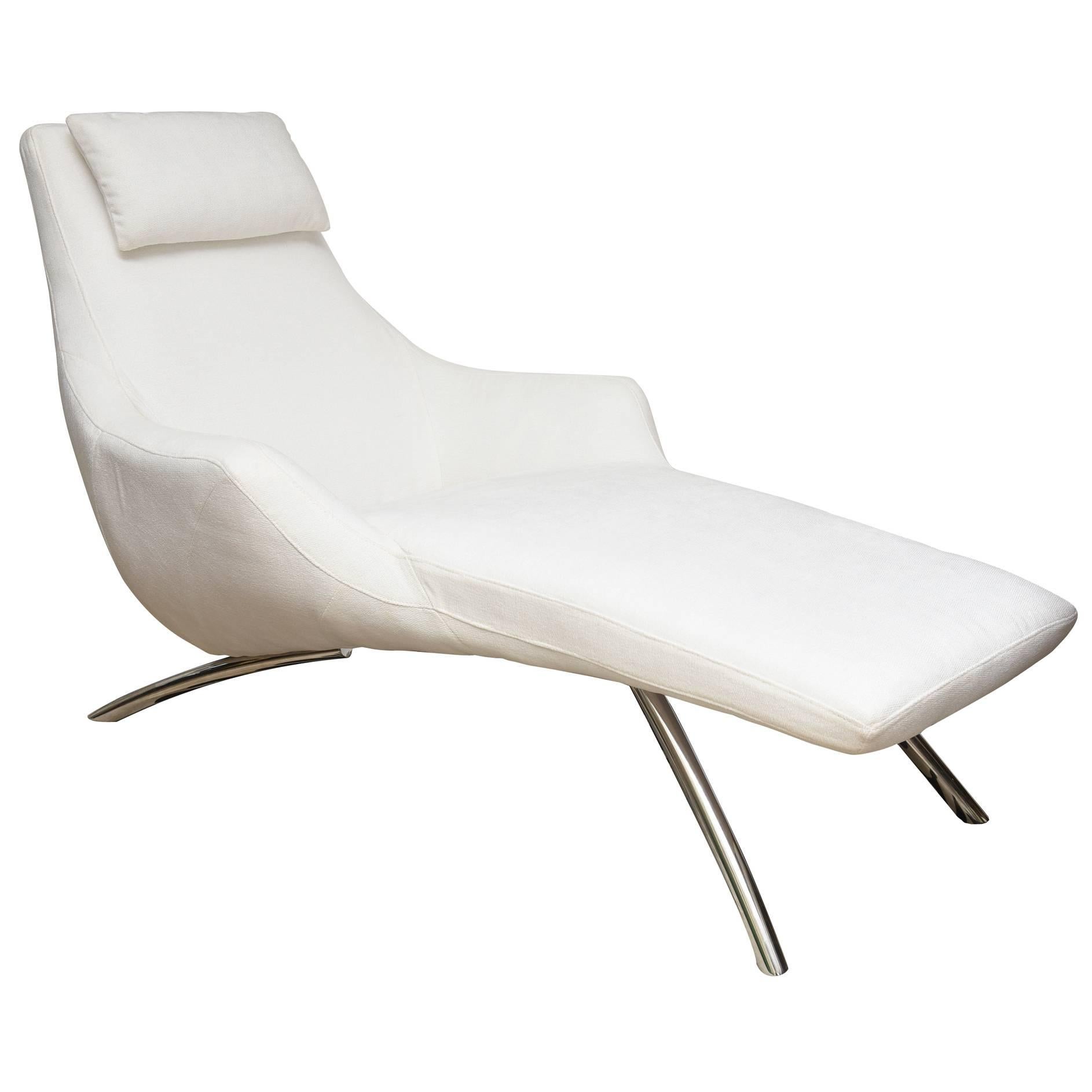 Moderne Sculptural Stainless Steel and Upholstered Kagan Style Chaise Lounge