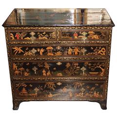 18th Century George III Japanned Black Lacquered Chest of Drawers