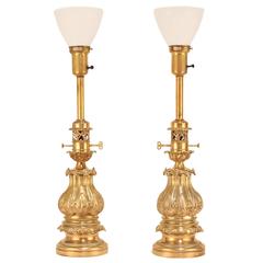 Extraordinary 1940s Pair of Stiffel Brass Lamps