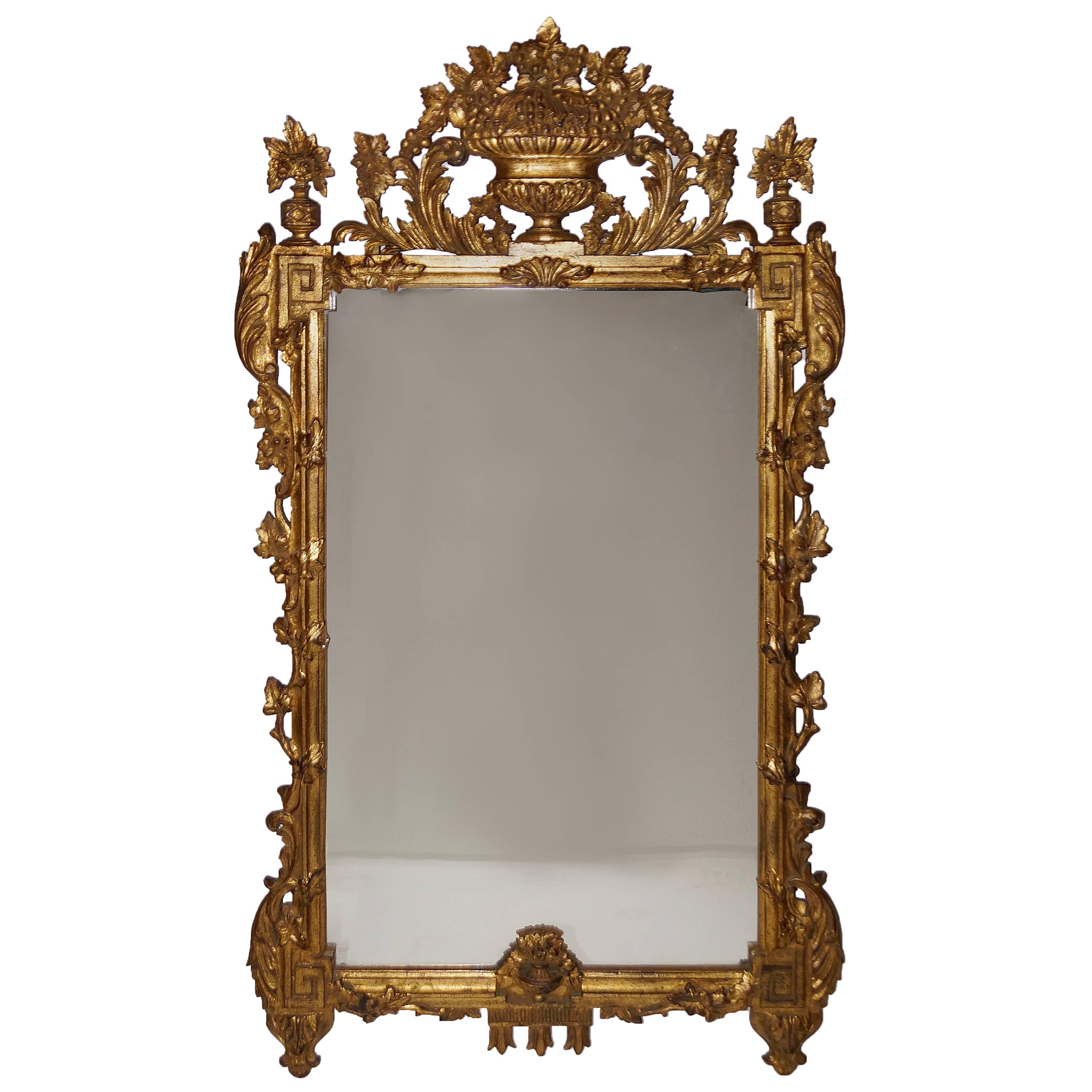 Ornate Vintage Italian Hand-Carved Giltwood Mirror For Sale