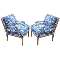 Stunning Pair of French Down Filled Lounge Chairs