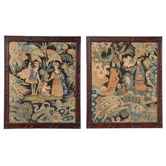 Pair of George II Needlework Panels Within Hand-Carved Mahogany Frames