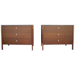 Walnut Dressers, Nightstands with Polished Concrete Tops by Florence Knoll 