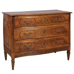 Italian Transitional Walnut Commode with Greek Key Carving, Late 18th Century