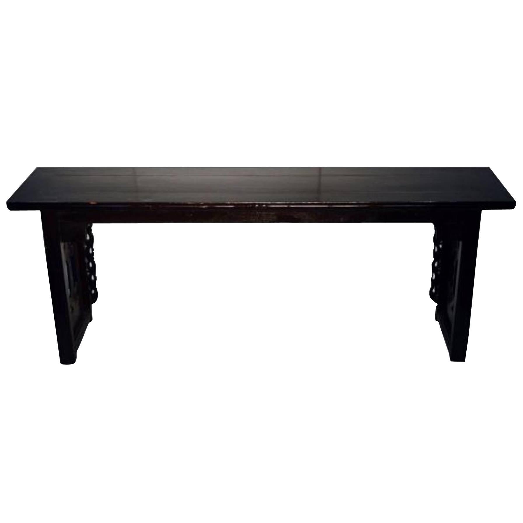 Antique Dark Lacquer Console Table with Molding from China in the 1800s