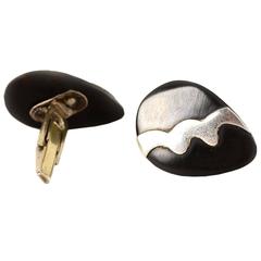 Mexican Modernist Cufflinks Silver and Onyx Taxco Sterling 11