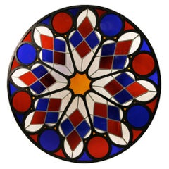 Rare Stained Glass Ceiling Rose, France 19th Century