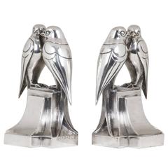 Pair of Art Deco Silvered Bronze Bookends by Vandaele