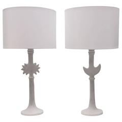 Pair of Iconic Diego Giacometti Style Plaster Lamps by Sirmos
