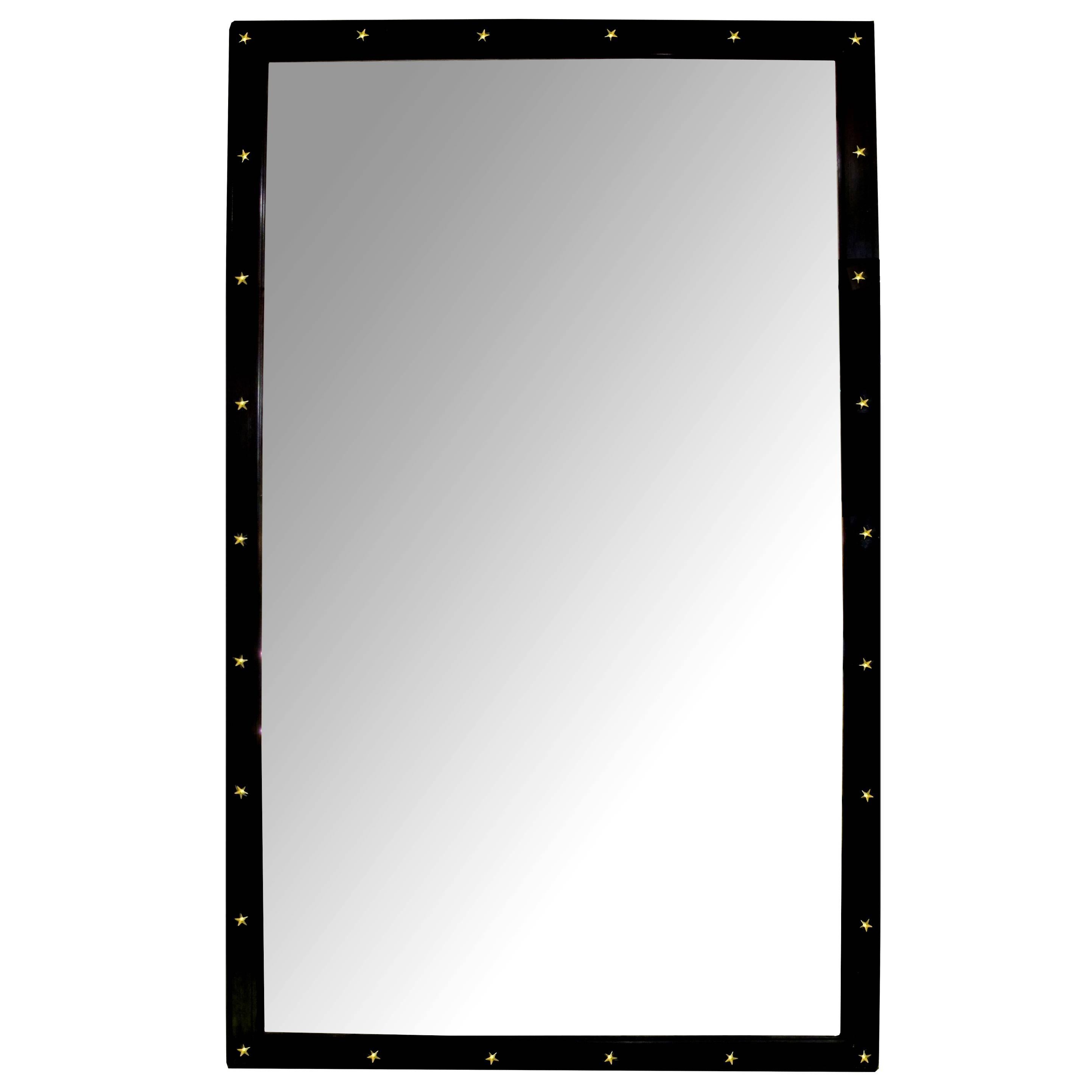 Large French Louis Philippe Rectangular Ebonized Mirror with Applied Bronze Star