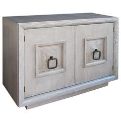 Stylish and Solid American MIdcentury Gray Cerused-Oak Two-Door Cabinet