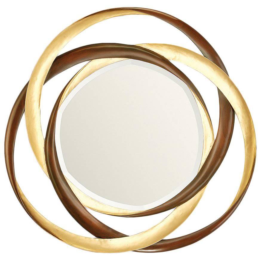 Miroir cercles dorés en bois d'acajou finition dorée en vente