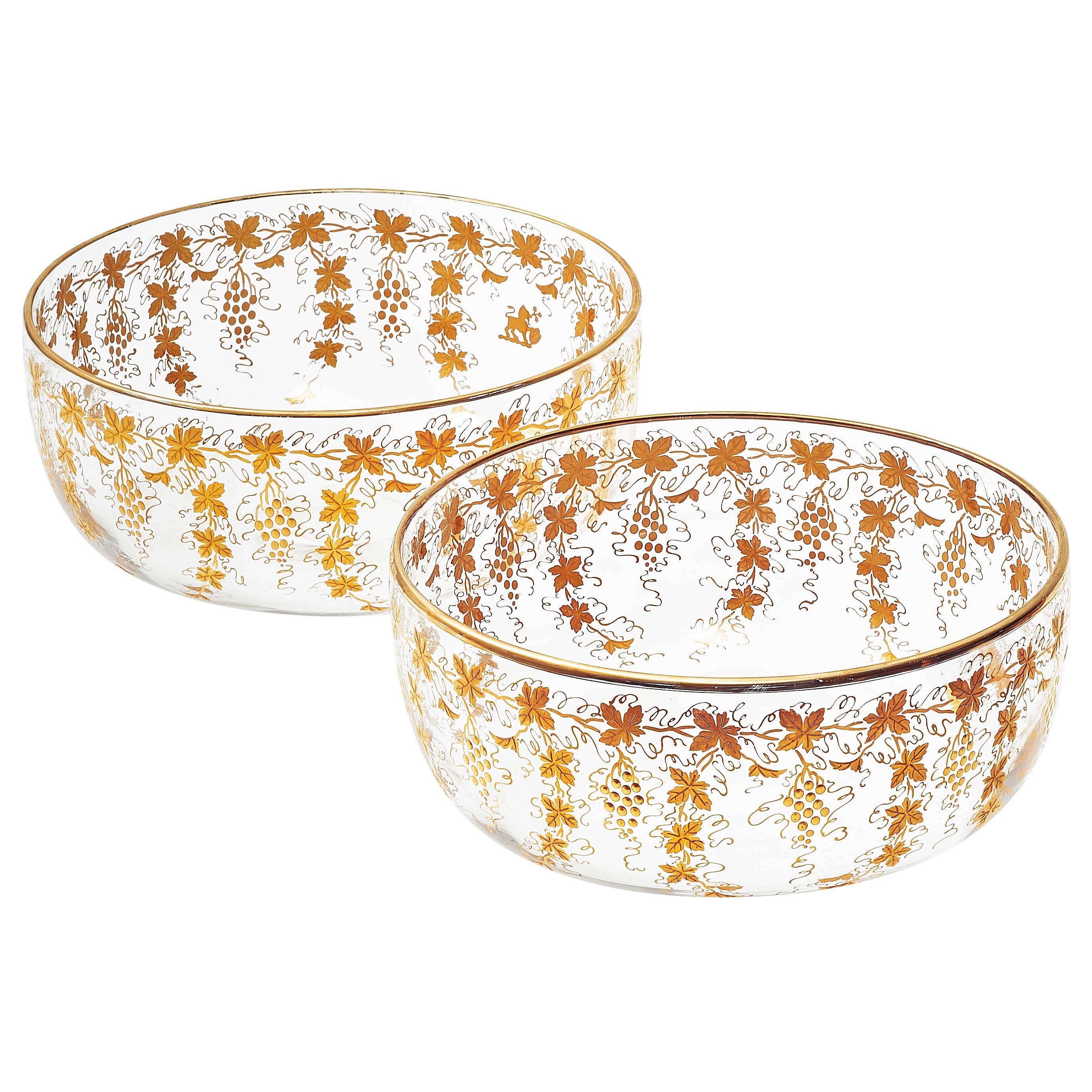 Pair of English Crystal Glass Bowls with Gilt Decoration c.1910