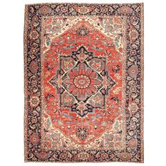 Fine Authentic Persian Antique Heriz Serapi Carpet Rug, circa 1910