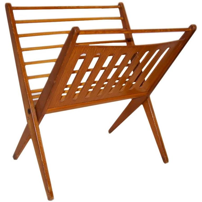 Midcentury Wooden Magazine Rack For Sale at 1stdibs