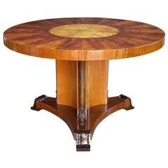 Finely Crafted Swedish Art Deco Flame Mahogany and Birch Wood Circular Table