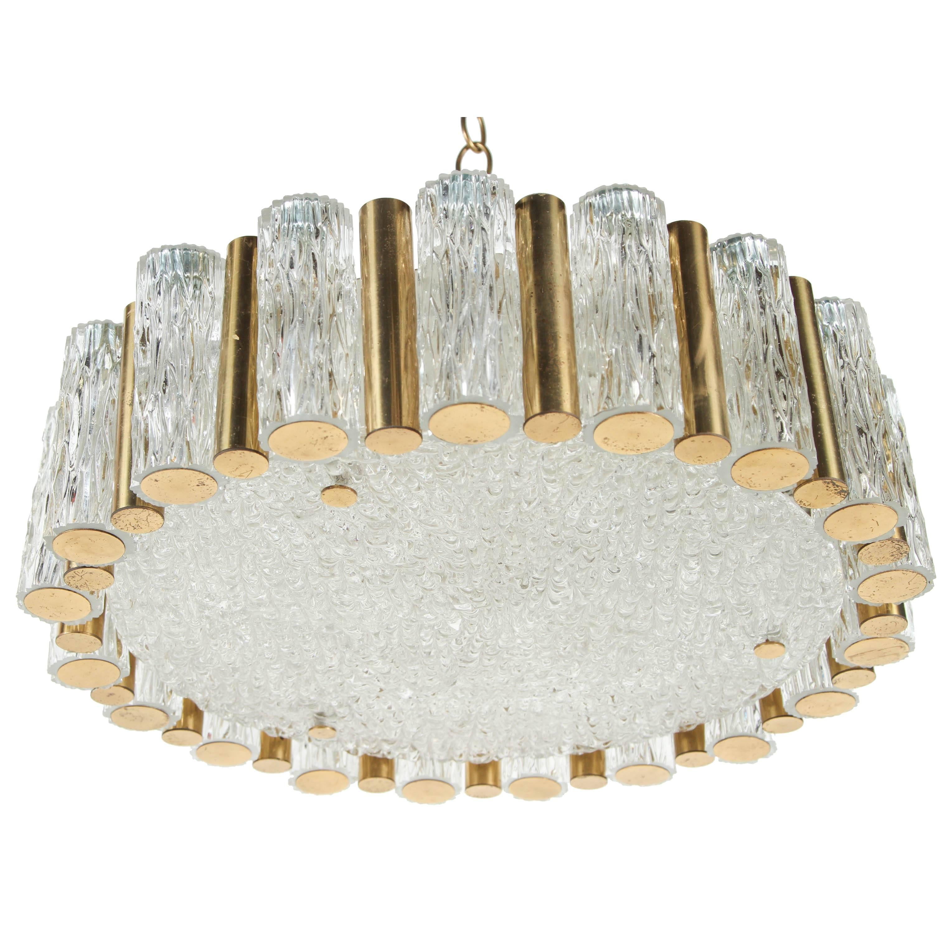 Stylish glass and brass pendant light.