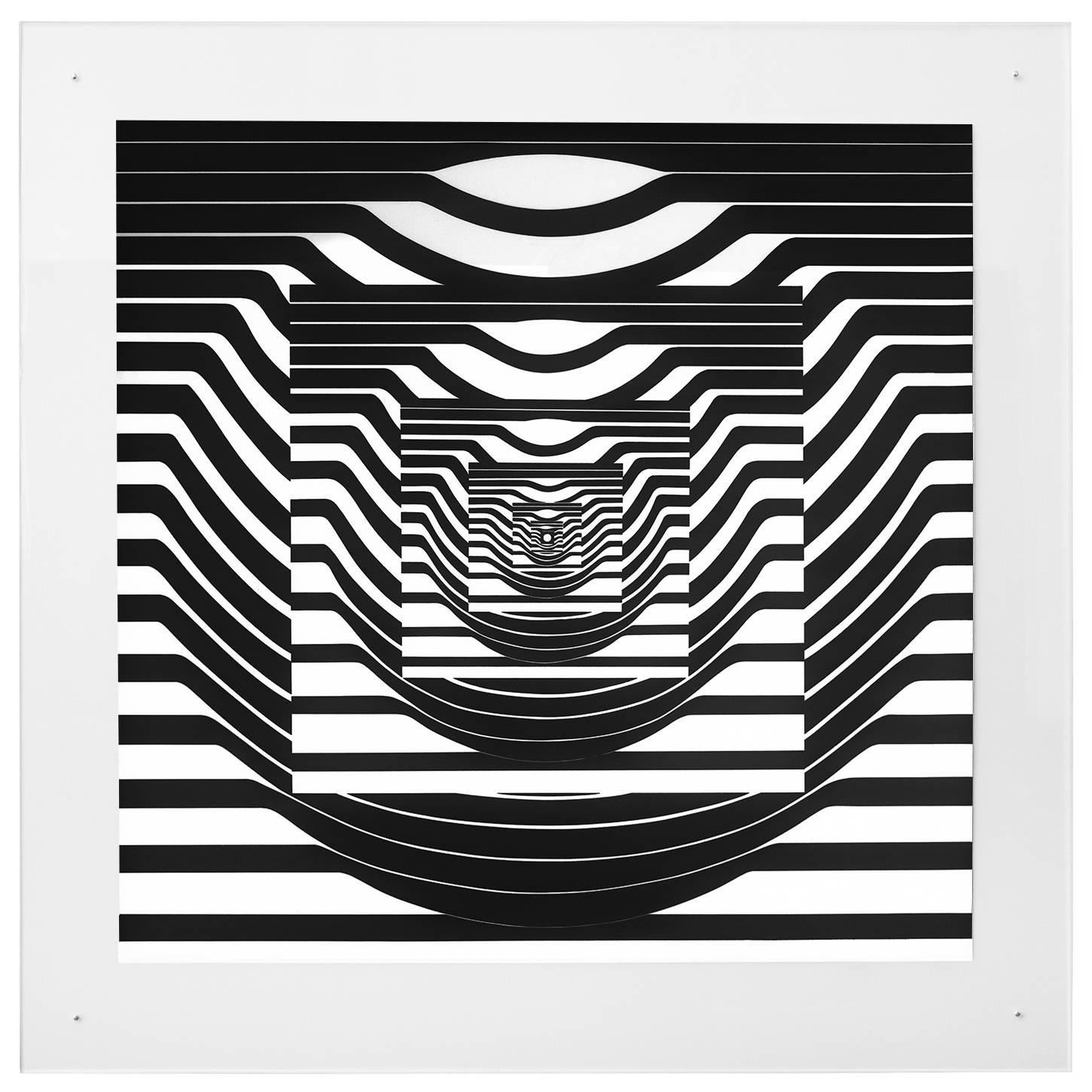 Leo Maranz Black and White Op Art on Lucite