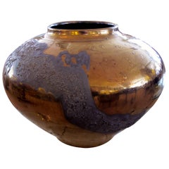 Impressive West German 1990s Copper Metallic and Lava-Glazed Ceramic Vase