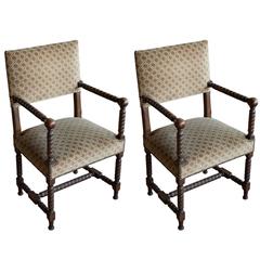 Pair of Antique Jacobean Style Bobbin Turned Chairs