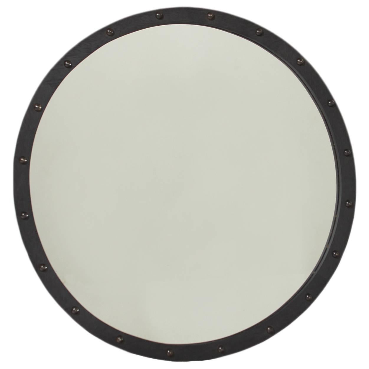 Round Exotic Hardwood Mirror with Antique Bronze Details