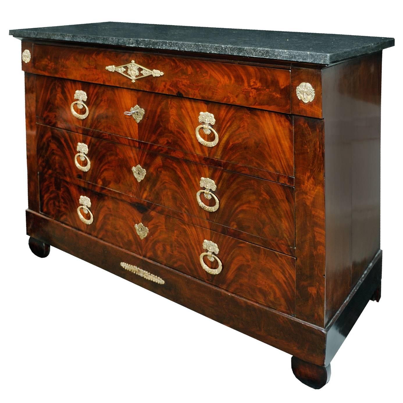 19th Century Napoleonic Commode Chest of Drawers with Marble Top, circa 1820  For Sale