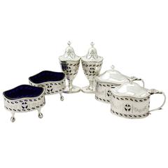 Ensemble à condiments ancien en argent sterling George V, style Adams