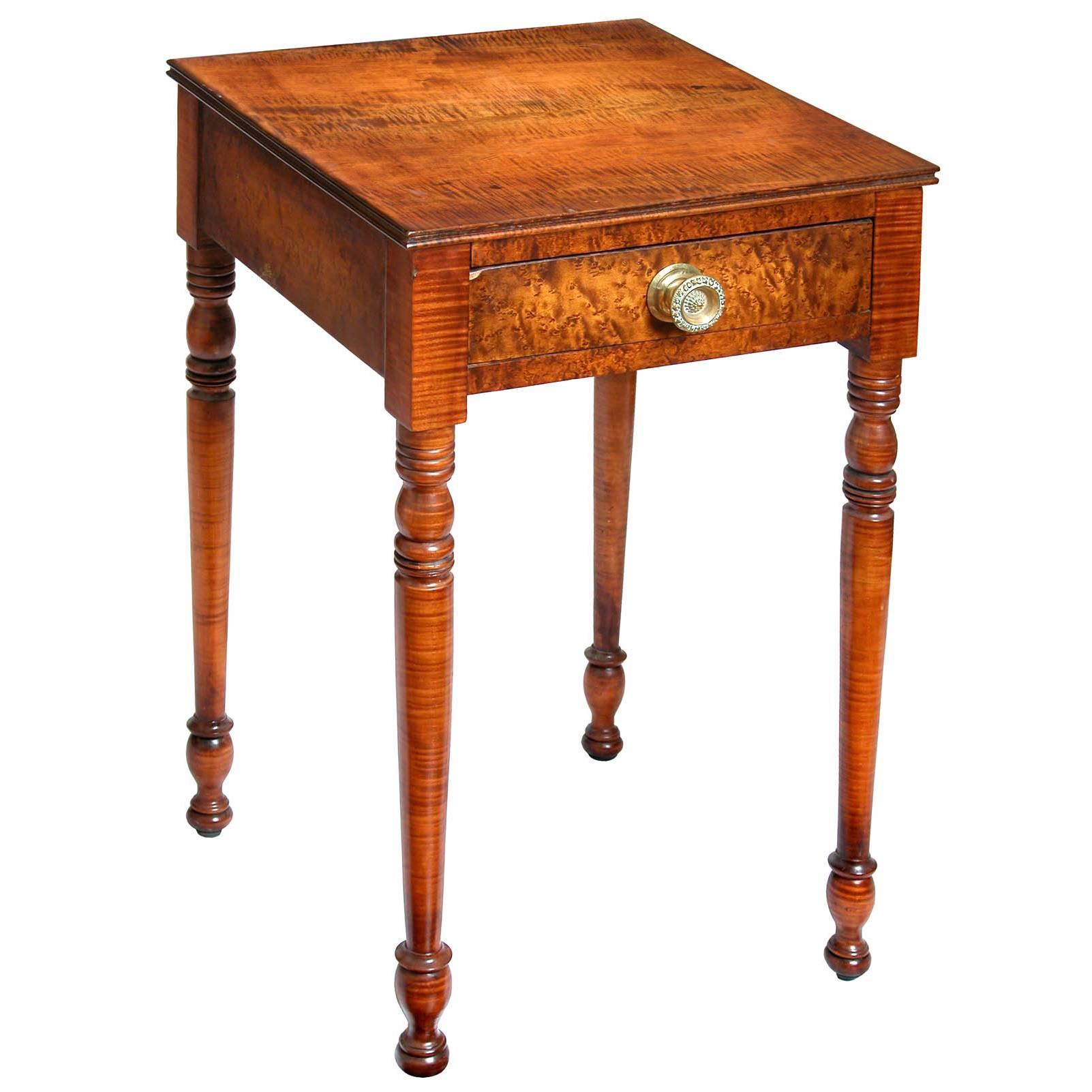Bird’s-Eye/Tiger Maple One-Drawer Stand, Probably New England, circa 1820