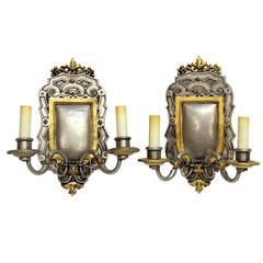 1900s Pair of Gilt and Pewter Two-Arm Bronze EF Caldwell Sconces 7