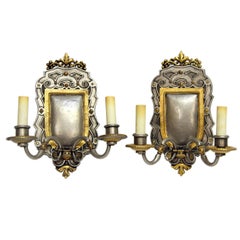1900s Pair of Gilt and Pewter Two-Arm Bronze EF Caldwell Sconces