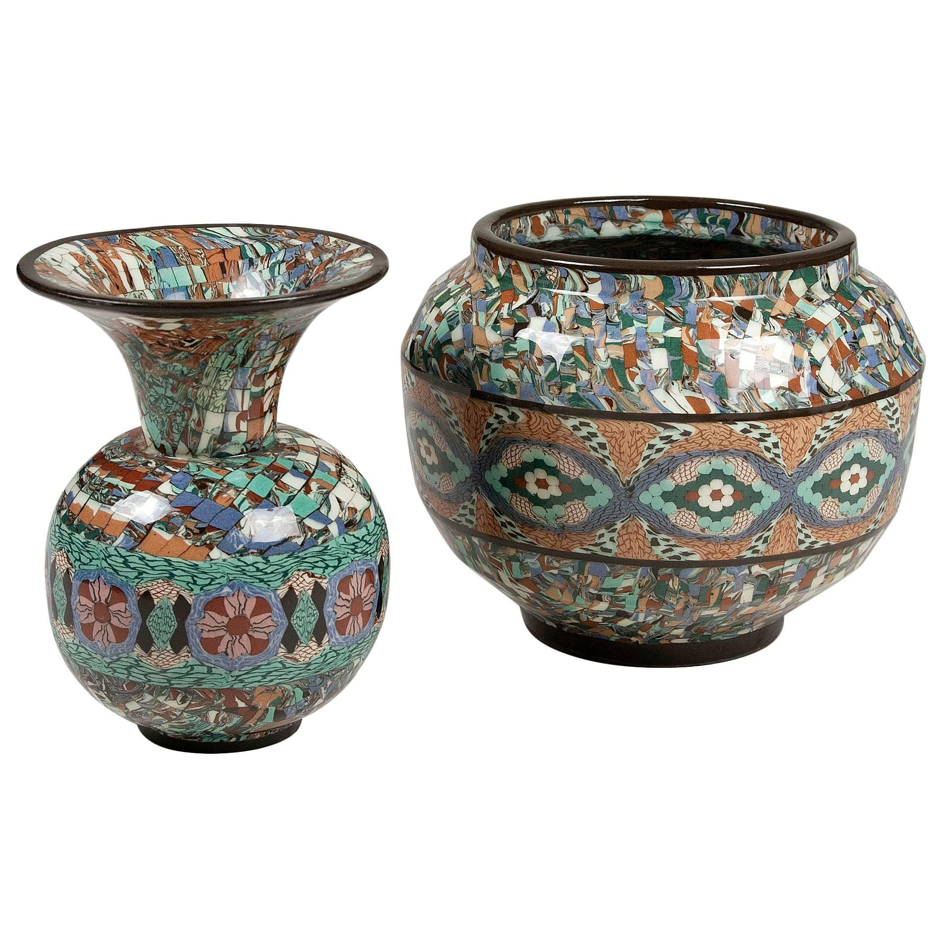 Two Mosaic Vases by Gerbino For Sale
