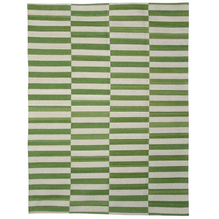Lime Green Striped Rug