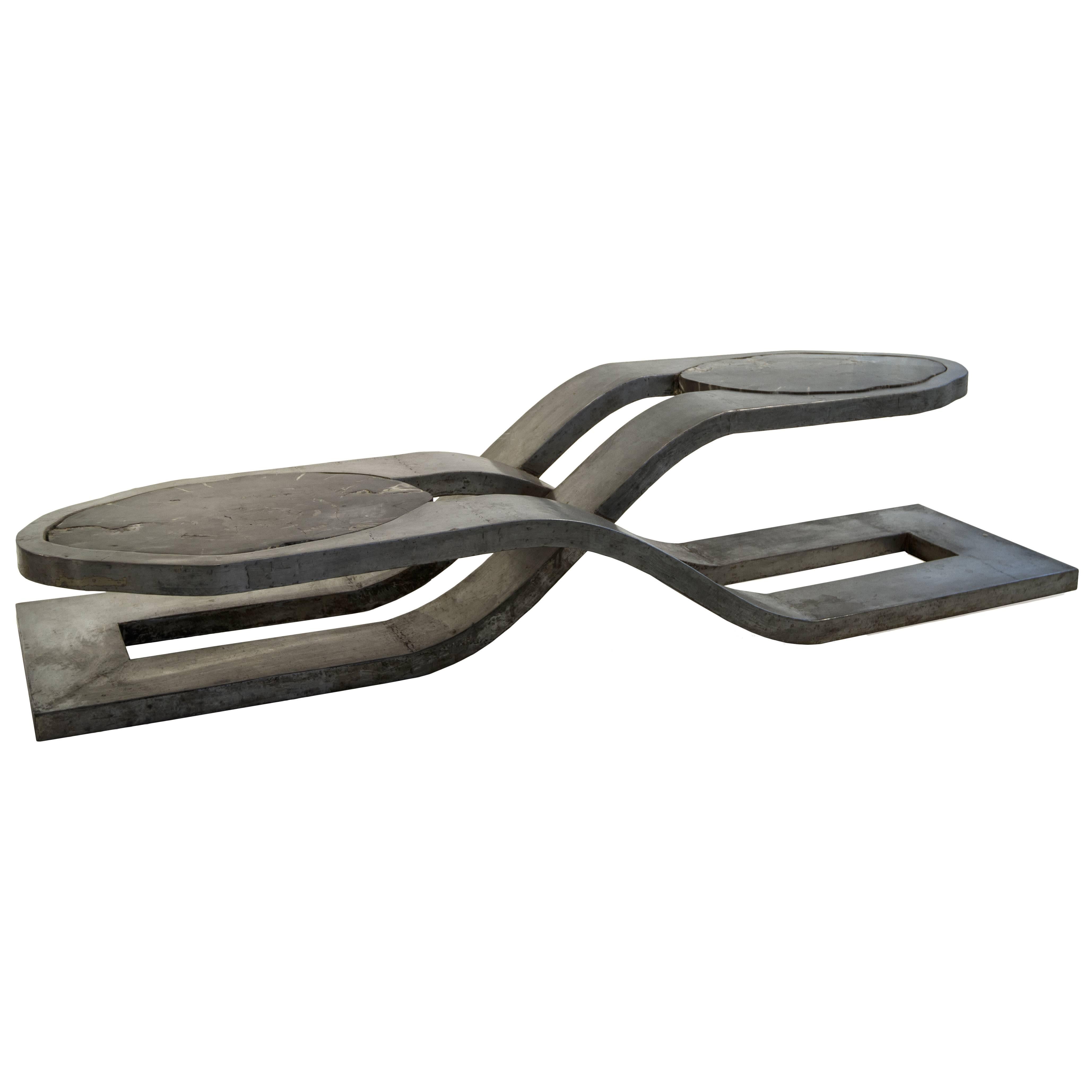 Contemporary Infinity Rustic Silver Coffee Table For Sale